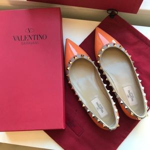 Valentino Garavani Orange Studded Flats